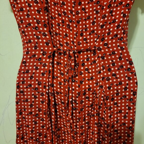 Johnathan Martin 3 Red Floral Polka Dot Maxi Dress Button Down Scoop Neck Cospla - Picture 4 of 8